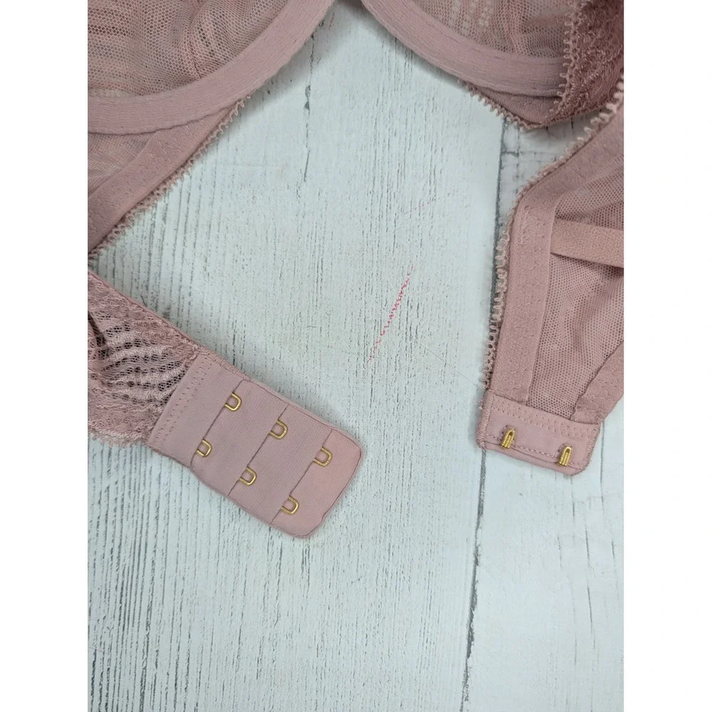 Victoria's Secret Unlined Demi Bra Lace Sheer Pink 36D Adjustable Straps - Picture 3 of 6